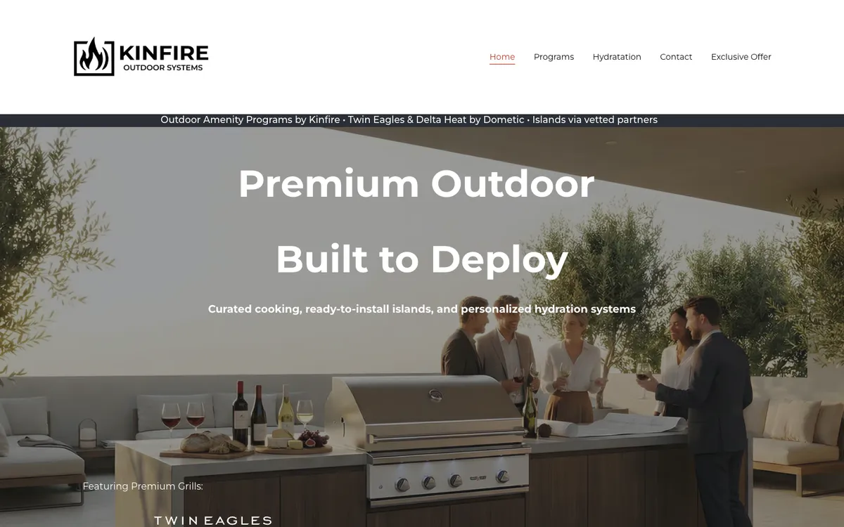 Portada de kinfireoutdoor.com, la web de Kinfire, en un escritorio